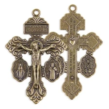 2 1/8" Pardon Crucifix with Miraculous * St. Benedict Medals in Antiqued Bronze