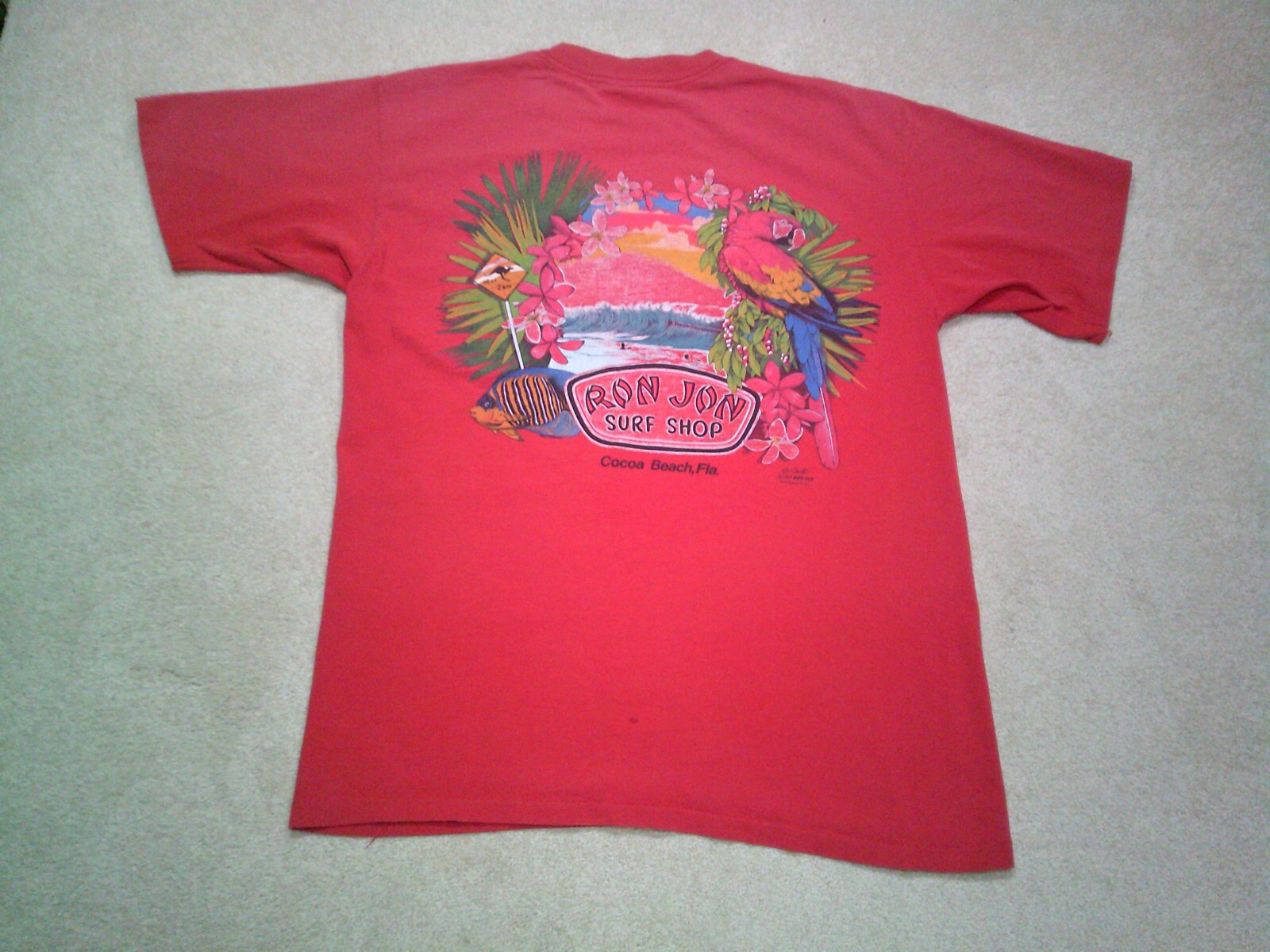 Vtg 80s Ron Jon Surf Shop T Shirt Mens XL Red Single Stitch Florida