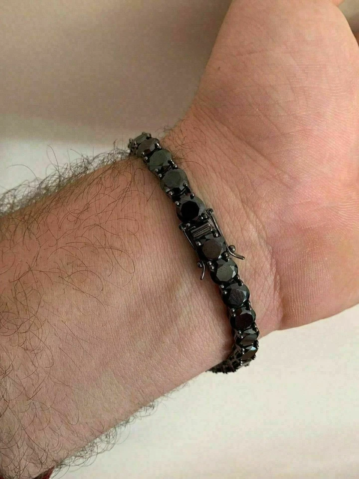 Pulsera de tenis para hombre 925 plata oxidada 7 mm negra circonita cúbica hip hop pulsera de tenis Foto 4 de 4