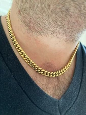 Miami Cuban CHOKER Chain 14k Gold Plated Stainless Steel Mens Boys Necklace 18"