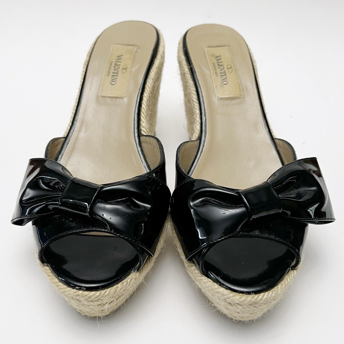 Valentino Garavani Black Patent Leather Bow Espadrille Wedge Valentino Garavani Black Patent Leather Bow Espadrille Wedge