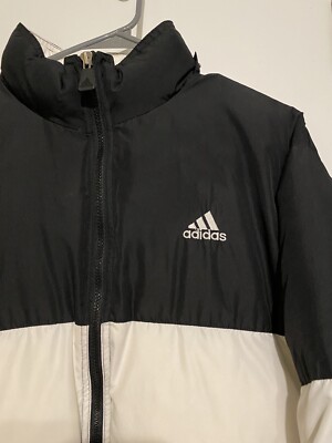 Vintage 90s Adidas Puffer Jacket Coat Black / White full zip