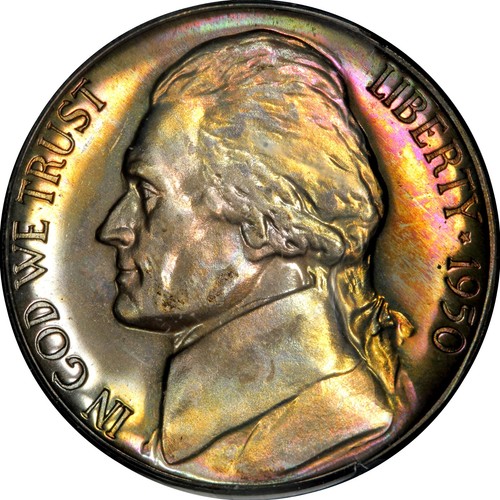 PR65 1950 5C Jefferson Proof Nickel, PCGS Rattler- Nicely Rainbow Toned - Picture 3 of 8
