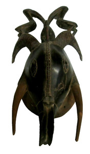 AFRICAN TRIBAL HORNED MASK W/ 3 BIRD CREST POSSIBLY SENUFO IVORY COAST ?