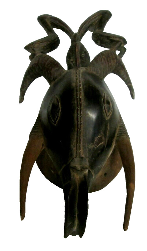 AFRICAN TRIBAL HORNED MASK W/ 3 BIRD CREST POSSIBLY SENUFO IVORY COAST ?