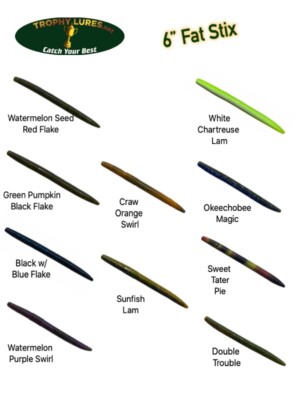Trophy Lures 6'' Fat Stix (Senko Style) Stick Bait Worm - Choose Color