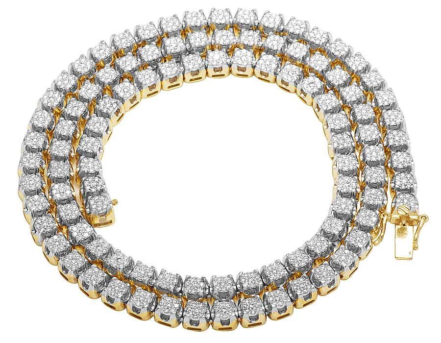 Mens 10K Yellow Gold Genuine Diamond 6MM Cluster Tennis Chain Necklace 10 Ct 24" eBay