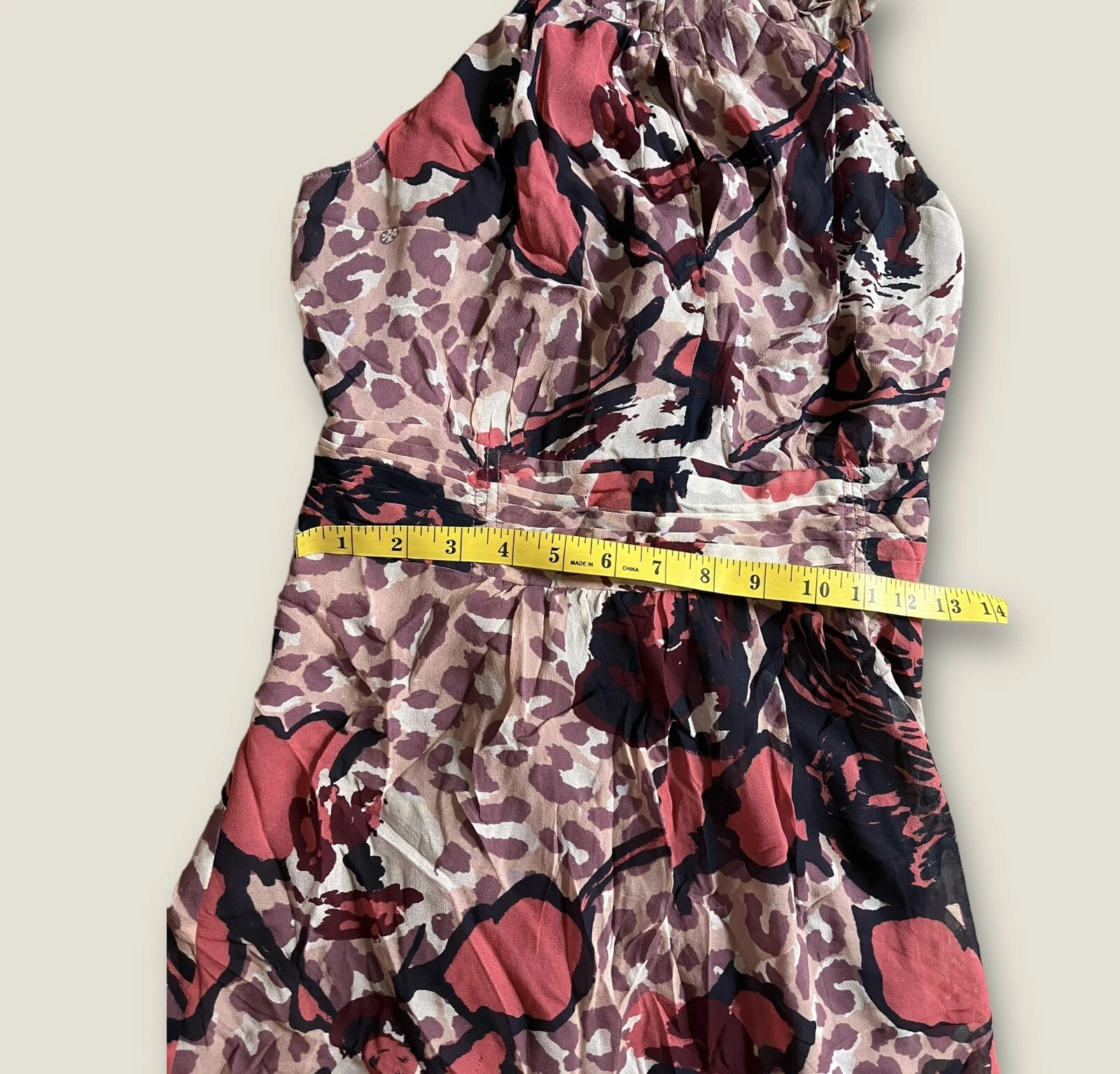 Abito donna Tory Burch taglia 4 floreale foderato animalier reggicalze seta senza maniche LEGGI! ✅