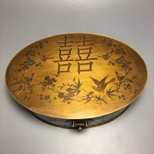 Collectible Old copper carved flower birds happy Jewelry Boxes Jewel Storage Box