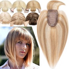 100 Remy Human Hair Topper Clip In Hairpiece Toupee with Bangs 150 Density