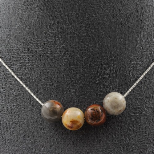 Pietre E Minerali. Collana 15 Perle Agata Indiana 8 Mm. Catena In Acciaio Inox 3665425379840