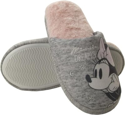 Disney Minnie Mouse grau rosa Damen Hausschuhe Damen warm Haus Schuhgrößen 3-8