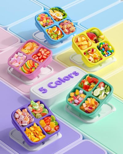 5 PCS Bento Snack Containers, Reusable 4 Compartment Divided Food Storage - Picture 7 of 8