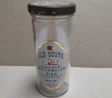 VINTAGE OLD SOUTH SWEET PICKLED WATERMELON RIND 10 0Z GLASS JAR W/ LABEL & LID 