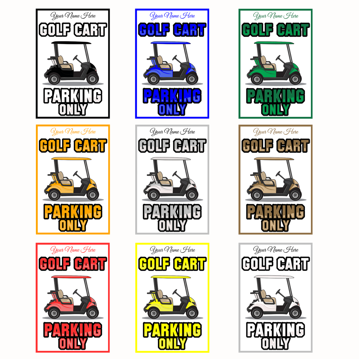 Custom Golf Cart Parking Sign – Add Your Name Choose Color - Main Image