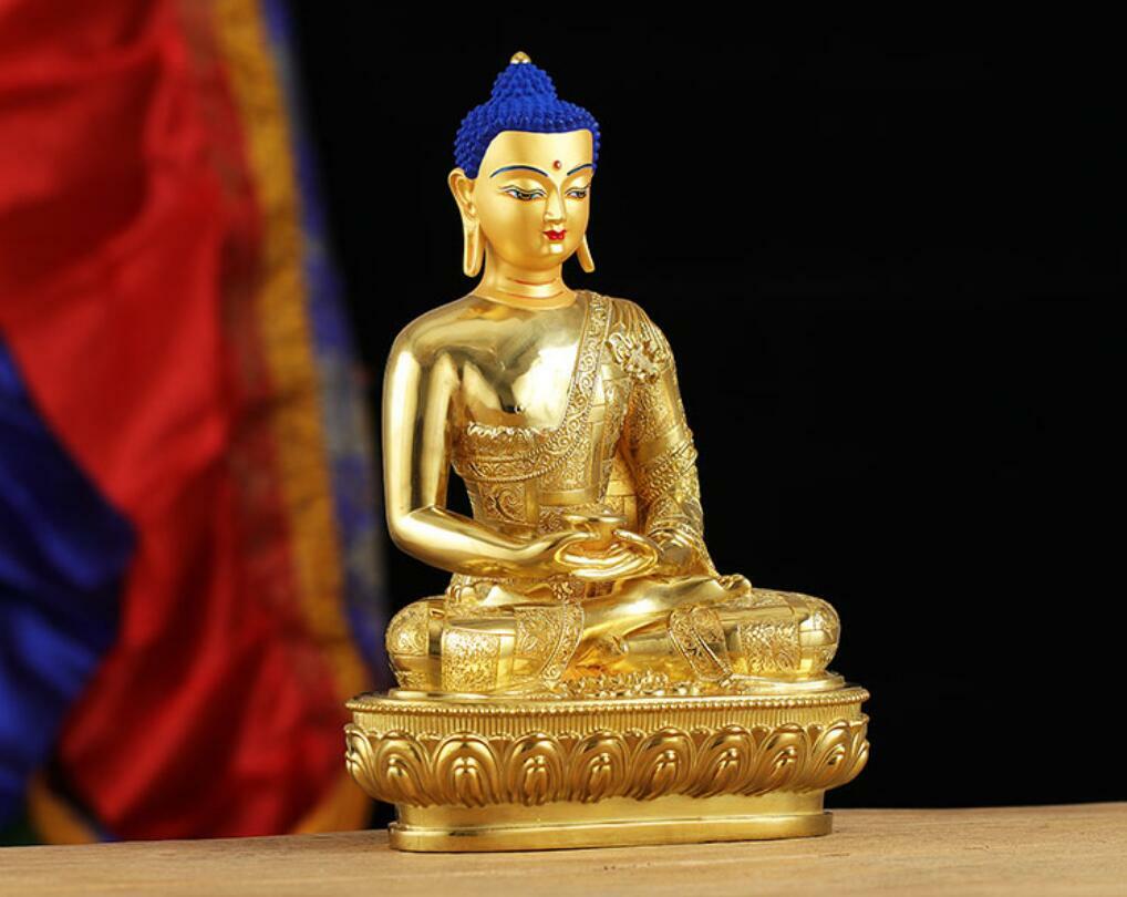 12'' bronze copper gold Tibetan Buddhism Sakyamuni Amitabha