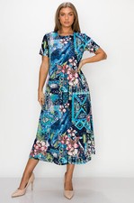 JOSTAR LONG DRESS Slinky Poly Spandex STRETCH Knit NAVY TURQUOISE S M L XL