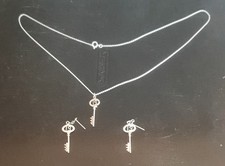 925 Sterling Silver 19th Birthday Key Necklace & Earrings Set Milestone Gift