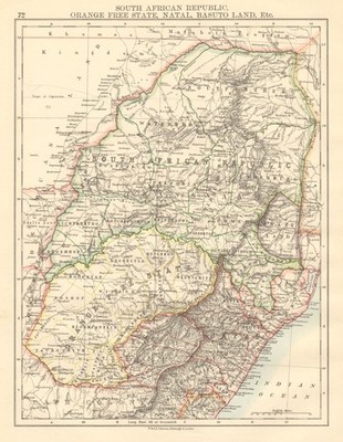 KOLONIALE Südafrikanische Republik Orange Freistaat Natal Basutoland 1892 Karte