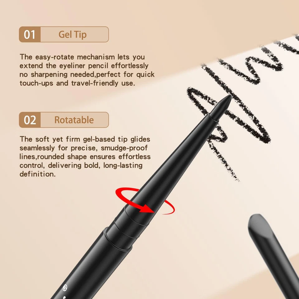 12 Pcs Black Eyeliner Pencil Gel Eyeliner Pen with Retractable and Waterproof Ey - Image 4 of 4