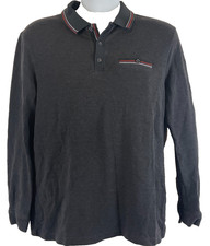 Ted Baker Men's Long Sleeve Polo Shirt 4 US L Gray Red White Trim Pocket