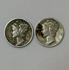 Mercury Dimes 1941 & 1943 Circulated US Silver 10C Coins Lot of 2