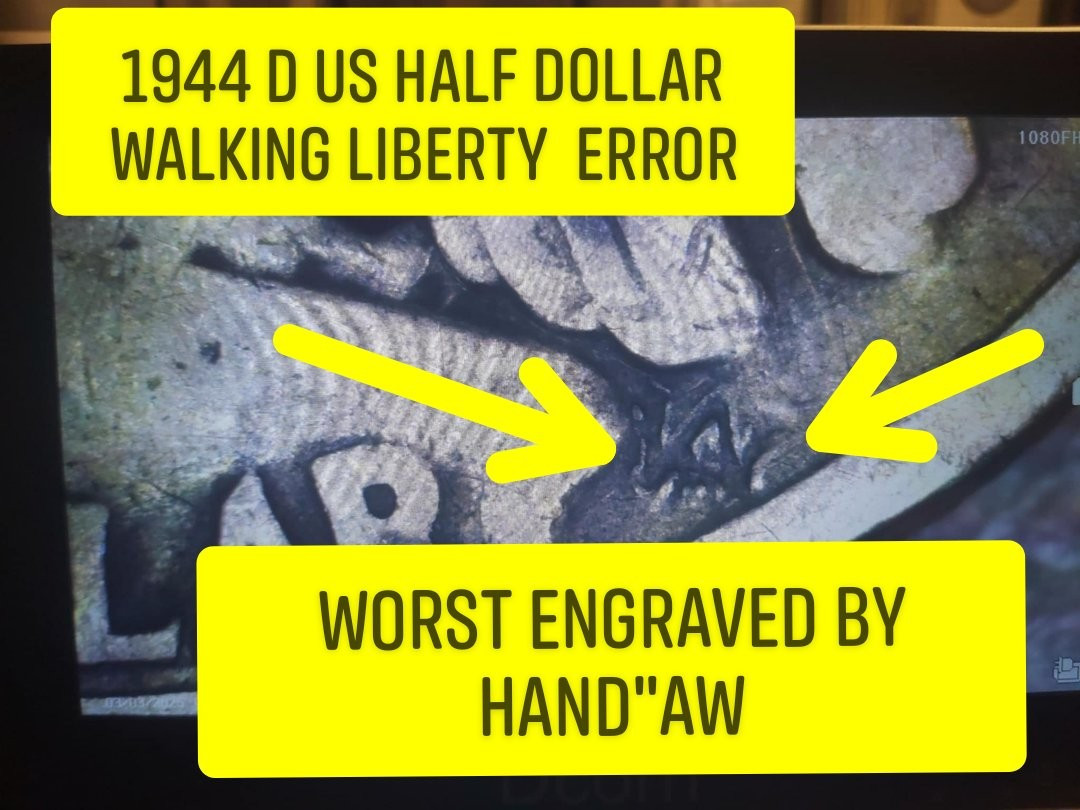 RARE ERROR**AW Engraved by hand 1944 D Silver Half Dollar USA