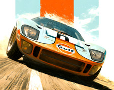 Ford GT40 Gulf Le Mans Wall Art Framed Racing Car Print Multiple Sizes