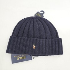 Image of Polo Ralph Lauren RL Skull Cap Beanie Winter Hat Pony Logo Unisex Navy NEW