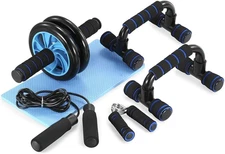 TOMSHOO AB Wheel Roller Kit with Push-Up Bar, Knee Mat, Jump Rope and Hand Gripp