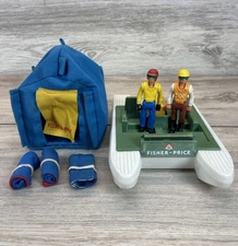 Fisher Price 1970s Adventure People Wilderness Tent Boat & Figures Playset Lot