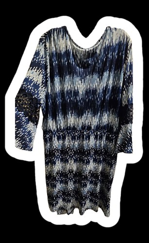 NY Collection 3xl NEW Dress Blue Abstract Print Long Sleeve Faux Wrap Knit - Picture 8 of 8