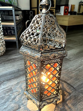 VINTAGE MOROCCAN STLY FLOOR LAMP - 50cm/20" TALL - AMBER BEADS LOVELY EFFECT