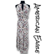 American Eagle Outfitters Halter Floral Maxi Dress Neutral Tassel Womens Sz S