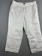 Talbots Pants Womens PL White Linen Blend Cropped Wide Leg Pull On Casual NWT