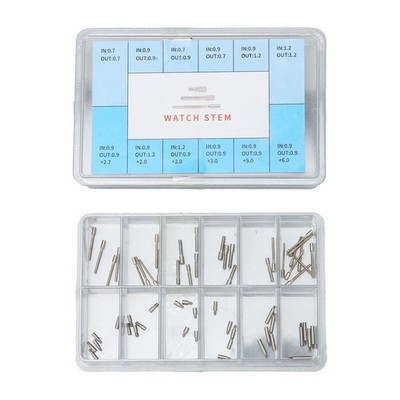 60Pcs 0.7mm-0.9mm Stainless Steel Watch Winding Stem Extender Assortment Box