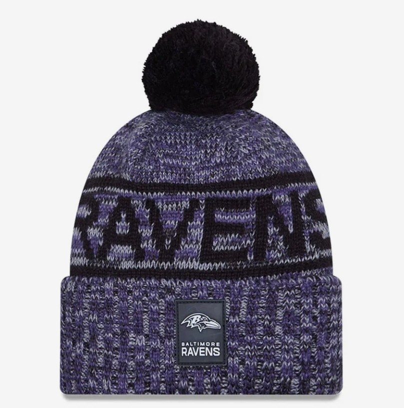 New Era NFL Sideline Baltimore Ravens Black Sport Knit Beanie Fleece Lined
