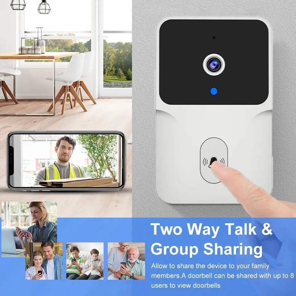 Sonnette vidéo WiFi HD sans fil rechargeable blanche de sécurité pour maison