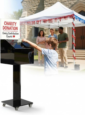 Lockable Acrylic Suggestion Box on Wheels, 39.6'' Tall, Black, Large Capacity