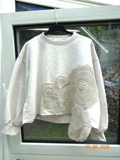 Sweatshirt Damen in creme meliert mit Häkelo...