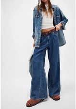 Free People Sz 27 Sheridan Trouser Flare Jeans Wide Leg Baggy Mid Rise Big NWT