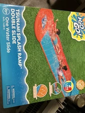 H2OGO Tsunami Splash Double Ramp Slide 16ft Inflatable Water Slide w/ Sprinklers