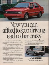 Hyundai Excel Hatchback Sedan Vintage Automobile Advertisement Print Ad 1986