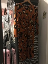 WALLIS Wrap Dress Size 10 LONG SLEEVE BLACK BROWN NEW