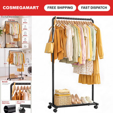 Heavy-Duty Clothing Rack with Storage Shelf  Casters, Easy Assembly, Black 28"x