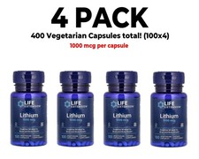 Life Extension Lithium Orotate, 4 PACK, 1,000 Mcg 100 Veg Caps each 400 total 