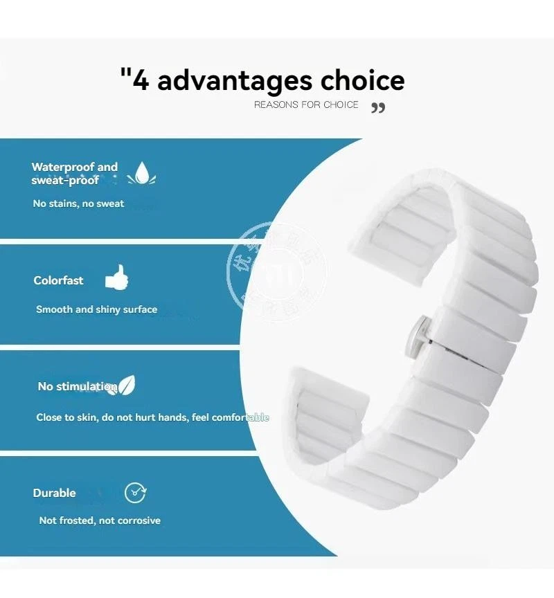 Correa de cerámica blanca 14 mm 16 mm 18 mm con hebilla de acero inoxidable para mujer Foto 2 de 4