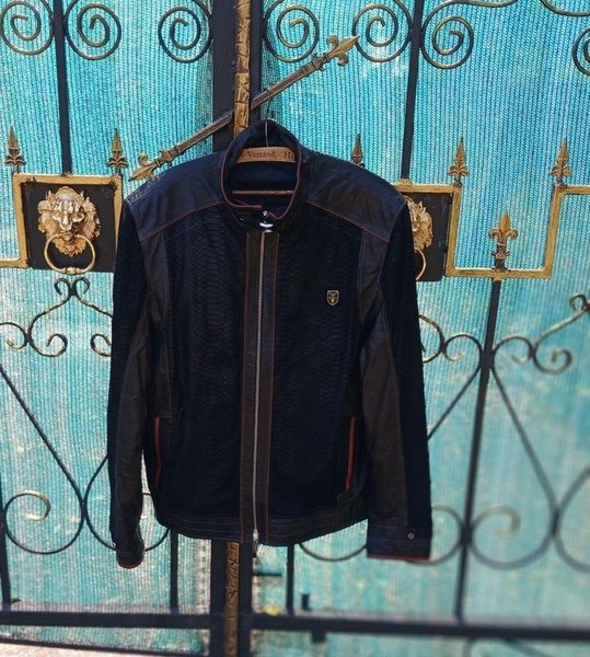 Herren Emporio Armani Jacke Schwarz Leder 46 / 3XL /