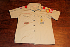 Boy Scouts of America BSA Women's Shirt Tan Large Sewn Patches Short Sleev
