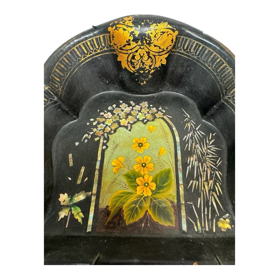 Antique Victorian Crumber Tray - Hand Painted Floral & Gilt - Wall Display - Image 4 of 4